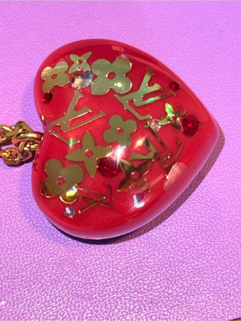 Authentic Louis Vuitton Pomme D'Amour Inclusion Red Heart Pendant Necklace